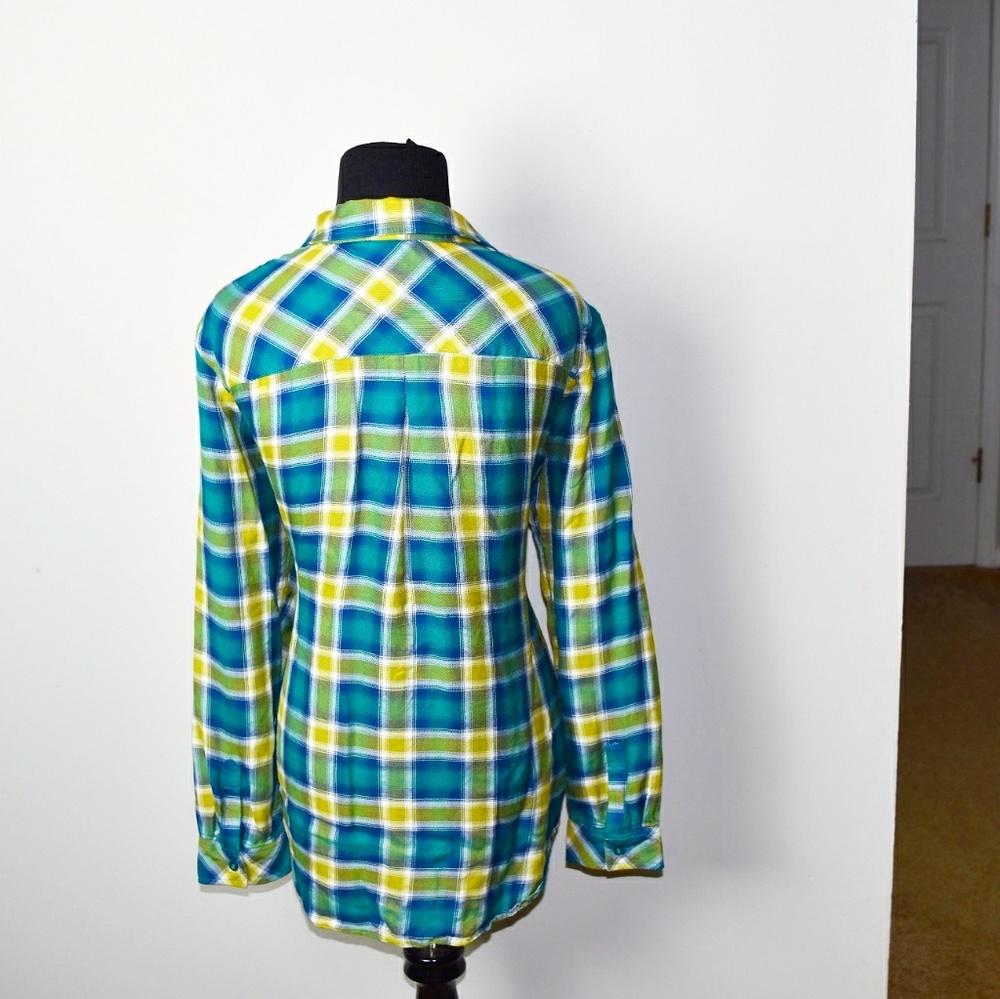 Christopher & Banks Aqua and Green Plaid Shirt - Picture 2 of 2